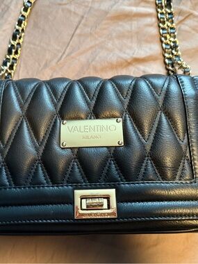 Valentino Quilted Black Leather Shoulder Bag with Gold Hardware